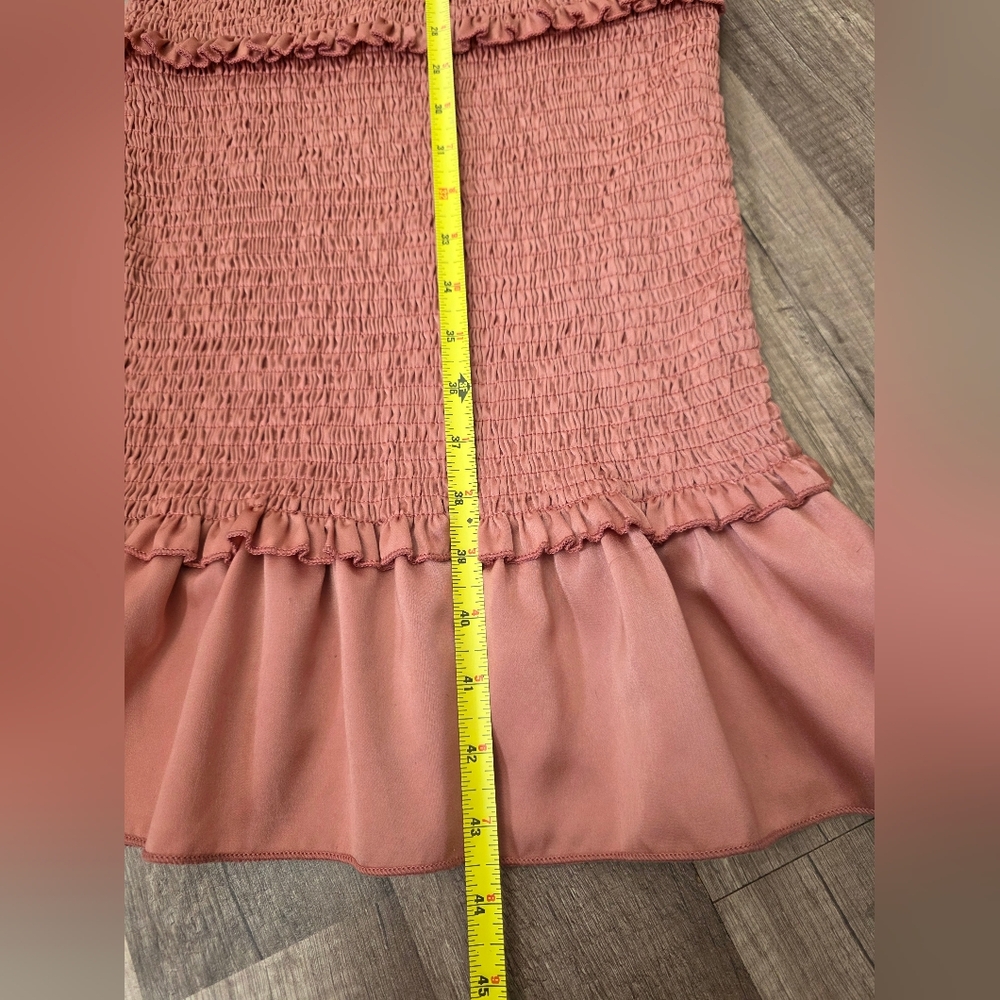 MABLE revolve Rwfoemation Smocked Midi Rucged Elegant Pink Ruffle Dress Coastal - Picture 7 of 11